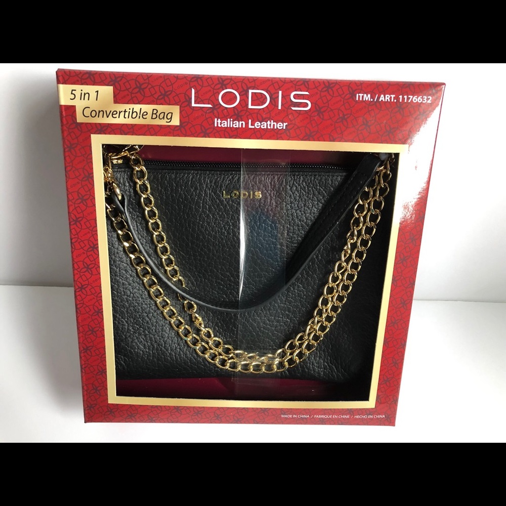LODIS Italian Leather Clutch Wristlet Crossbody purse Black convertible …